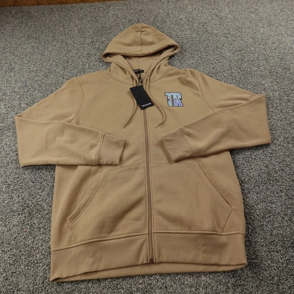 NEW True Religion Hoodie Mens L‎ Beige Buddha Full Zip Sweatshirt Sweater Jacket